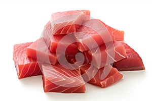 Raw Tuna Pieces on White Surface