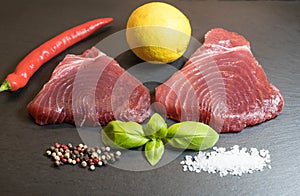 Raw tuna steaks