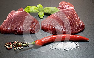 Raw tuna steaks