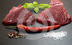 Raw tuna steaks