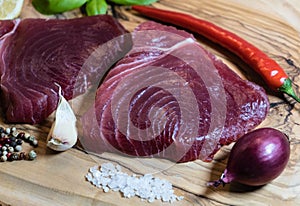 Raw tuna steaks