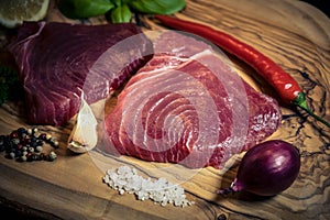 Raw tuna steaks