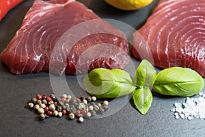 Raw tuna steaks