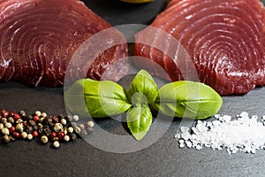 Raw tuna steaks