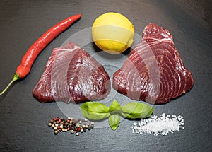 Raw tuna steaks