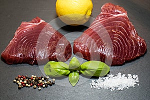 Raw tuna steaks