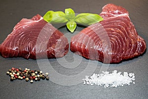 Raw tuna steaks