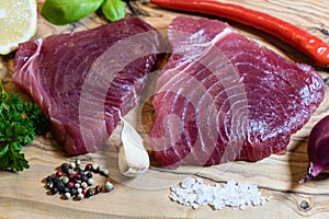 Raw tuna steaks