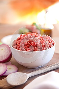 Raw, uncooked, ground beef