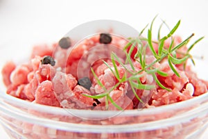 Raw uncooked meat food at white background