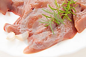 Raw uncooked meat food at white background