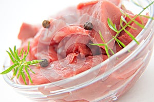 Raw uncooked meat food at white background