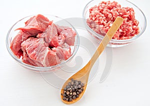 Raw uncooked meat food at white background