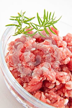 Raw uncooked minced meat food at white background