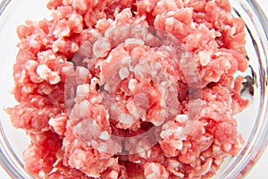 Raw uncooked minced meat food at white background