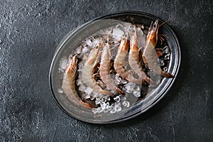 Raw uncooked prawns shrimps