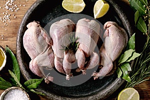 Raw uncooked quails