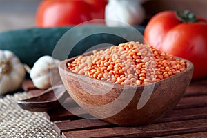 Raw uncooked red lentils