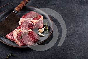 Raw uncooked rib eye steak