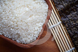 Raw uncooked sushi rice