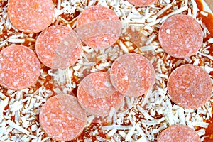 Raw unprepared pizza as background close-up photo