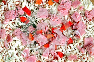 Raw unprepared pizza as background close-up photo