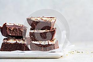 Raw vegan chocolate bars, copy space. Healthy sugar-free dessert