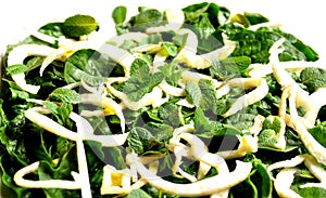 Raw, vegan food: spinach, fennel and mint salad