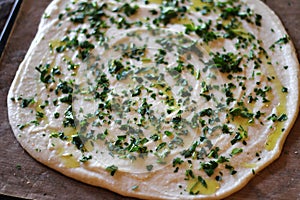 Raw vegan garlic naan bread upclose