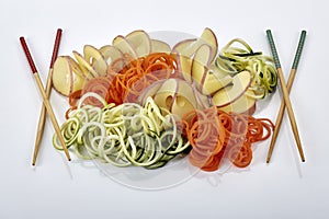 Raw Vegetable noodles with chopsticks