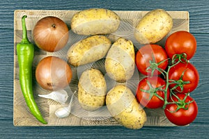 Raw vegetables before cooking for frying and braising in a pan