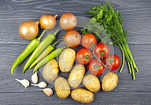 Raw vegetables before cooking for frying and braising in a pan