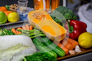 Raw vegetables prepared for cooking