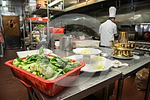 Raw vegetables ready for cooking at commercial kitchen.