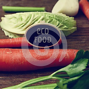 Raw vegetables and text eco food