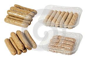 Raw vegetarian sausages isolated on white background with clipping path.