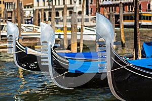 Raw of Venetians gondolas
