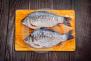 Raw whole cleaned from scales, fish river carp