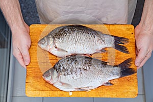 Raw whole cleaned from scales, fish river carp