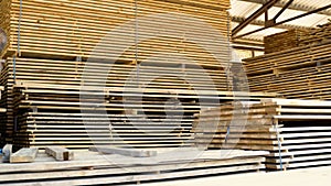 Raw wood drying in the lumber warehouse