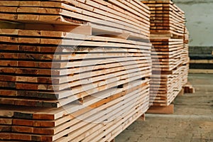 Raw wood drying in the lumber warehouse