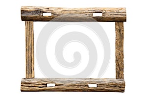 Raw wooden picture frame on white background