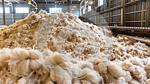 Raw Wool Piles in Processing Mill Industrial Textile Production