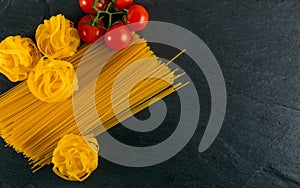 Raw Yellow Italian Pasta Fettuccine, Fettuccelle or Tagliatelle