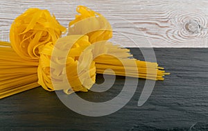 Raw Yellow Italian Pasta Fettuccine, Fettuccelle or Tagliatelle