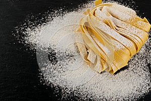 Raw Yellow Italian Pasta Fettuccine, Fettuccelle or Tagliatelle