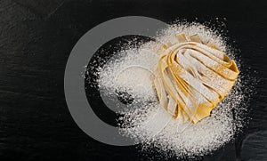 Raw Yellow Italian Pasta Fettuccine, Fettuccelle or Tagliatelle