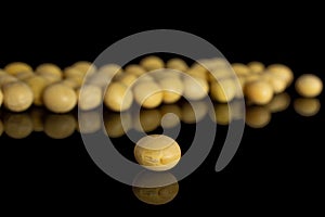 Raw yellow soya bean isolated on black glass