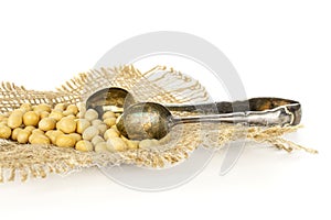 Raw yellow soya bean isolated on white