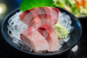 Raw Yellow tail fish or Hamachi sashimi
